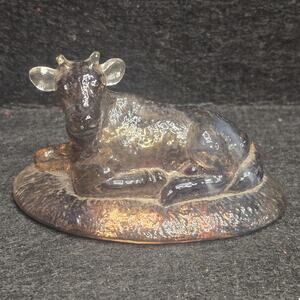 Boyd Art Glass Peach Colored Glass Cow 4" x 2.75" Head Glows Orange